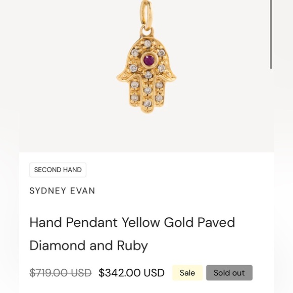 Sydney Evan red bamboo w 18k gold Hamsa w diamonds ruby broken - Picture 14 of 15